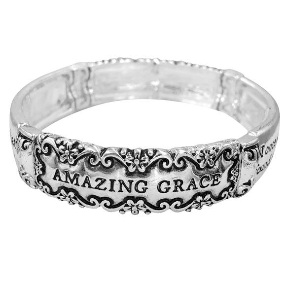 Amazing Grace Prayer Silver Inspirational Gift Stretch Bracelet - Picture 1 of 5
